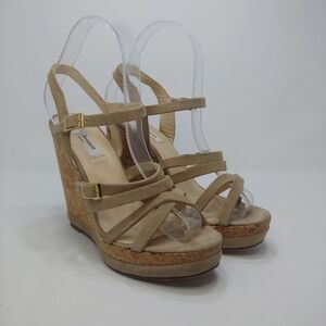 L.K. Bennett‎ Nahoon Wedge Sandals Nubuck Suede Platform Strappy Heels 37 4.75"